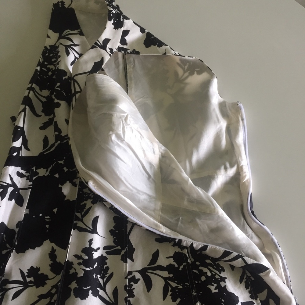 JANE LAMERTON PETITES womens petite 14 silk dress floral black and creamy white - Picture 8 of 17